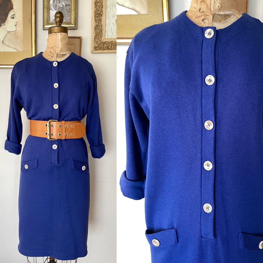 80's Blue Sweater Dress - Size M