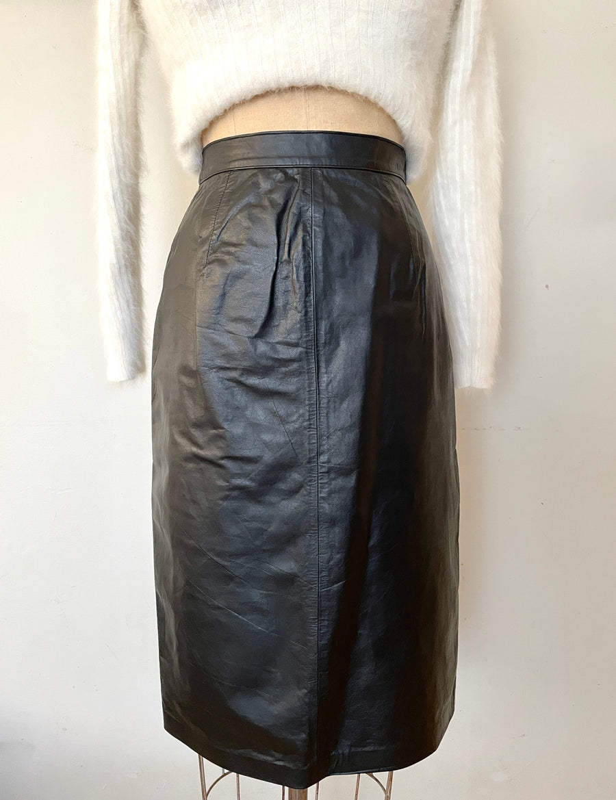 Black Leather Pencil Skirt - Waist 24/25