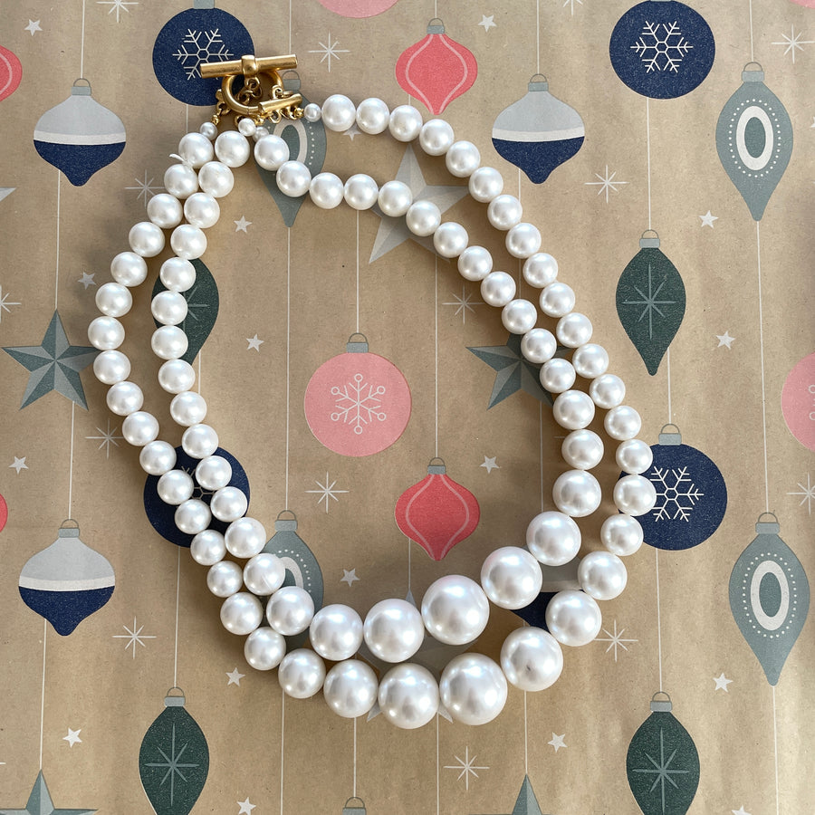 1980's Anne Klein Double Strand Pearl Necklace