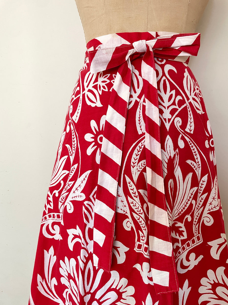 1970's Red & White Wrap Skirt - S/M