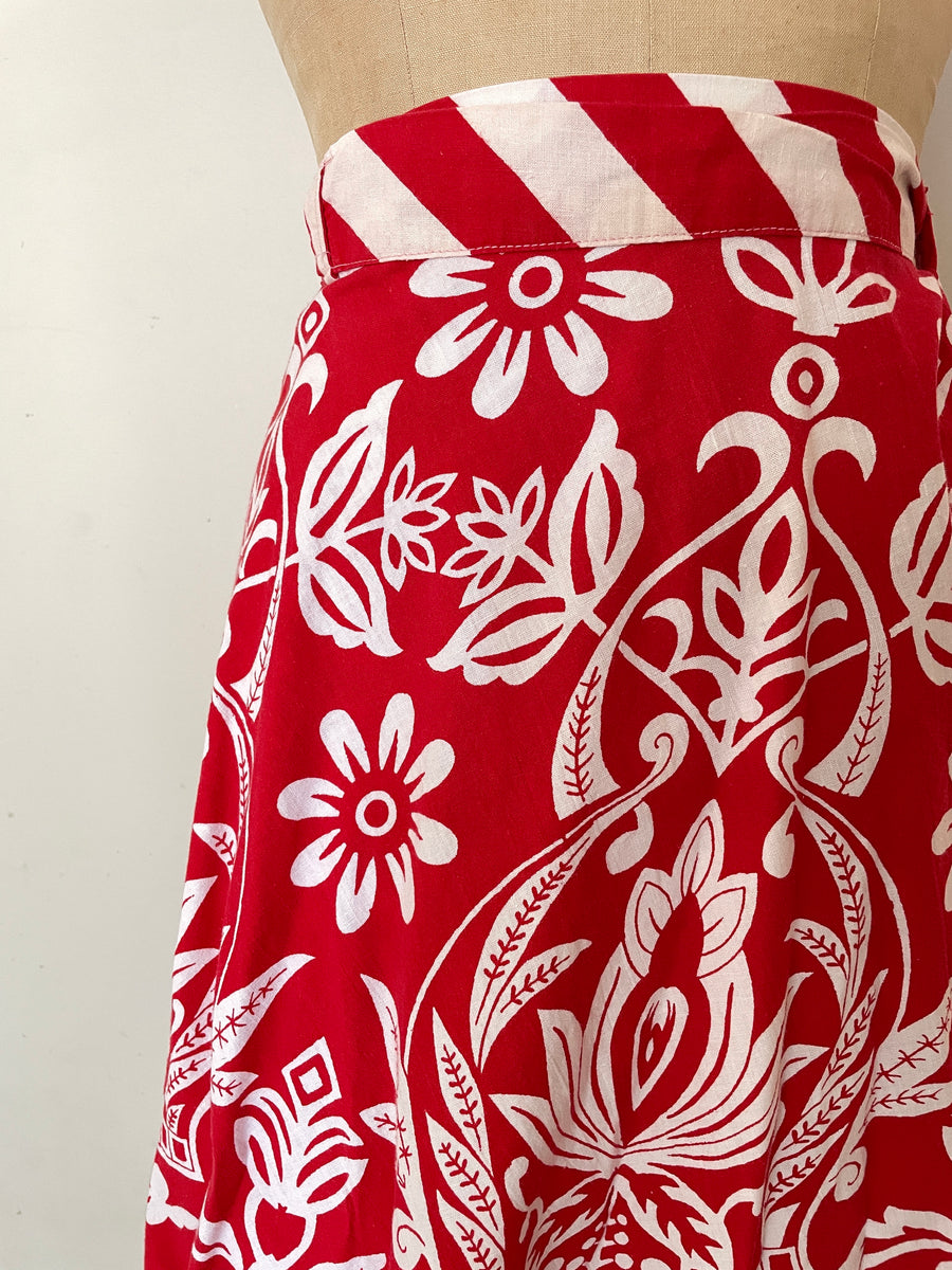 1970's Red & White Wrap Skirt - S/M