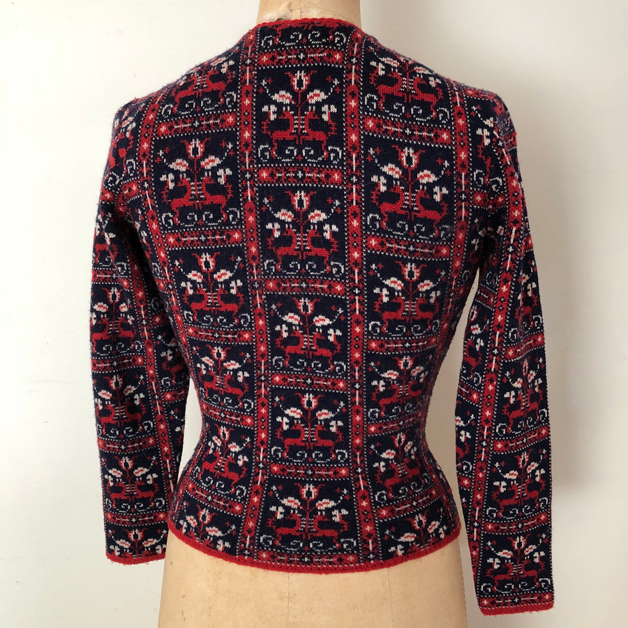1940's Catalina Deer Print Cardigan Sweater - As Is - Size XXS/XS