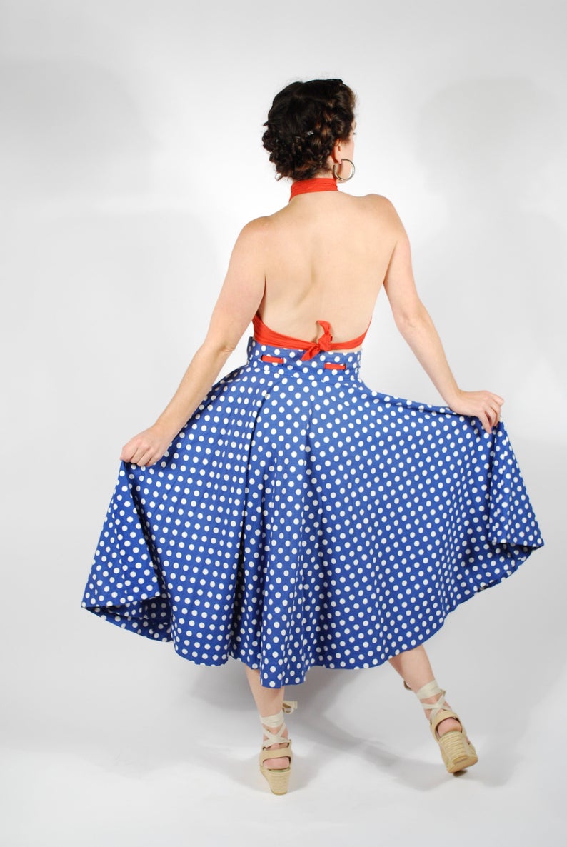 1950's Polka Dot Circle Skirt - 50's Skirt & Wrap Top Set - Size Small