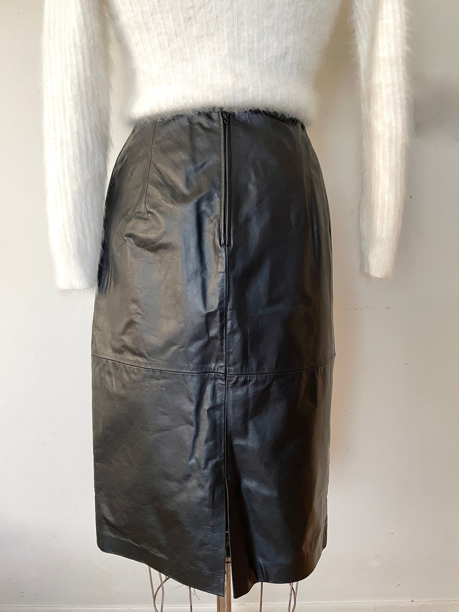Black Leather Pencil Skirt - Waist 24/25