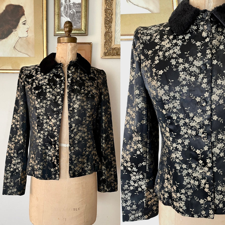 Y2K Black Floral Brocade Jacket - Size M