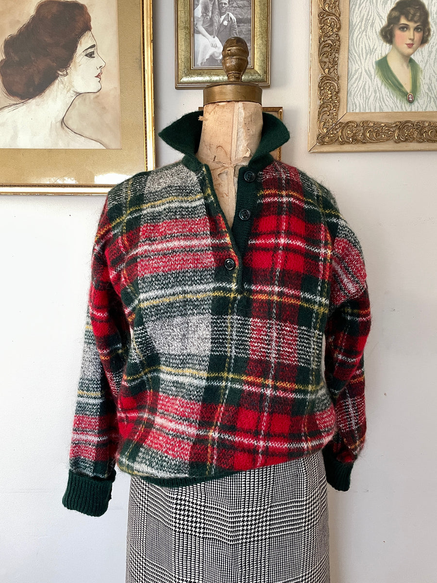 80's Plaid Wool Holiday Sweater - Size L