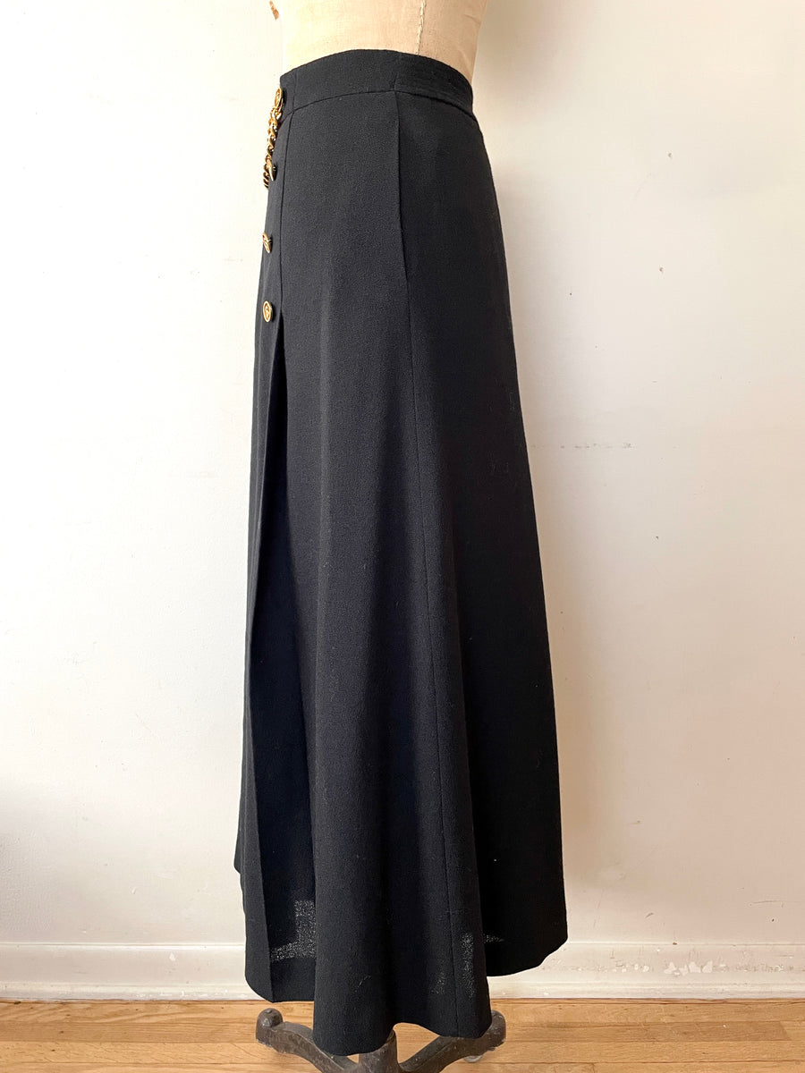 Black Wool Skirt with Gold Chain Detail - 32