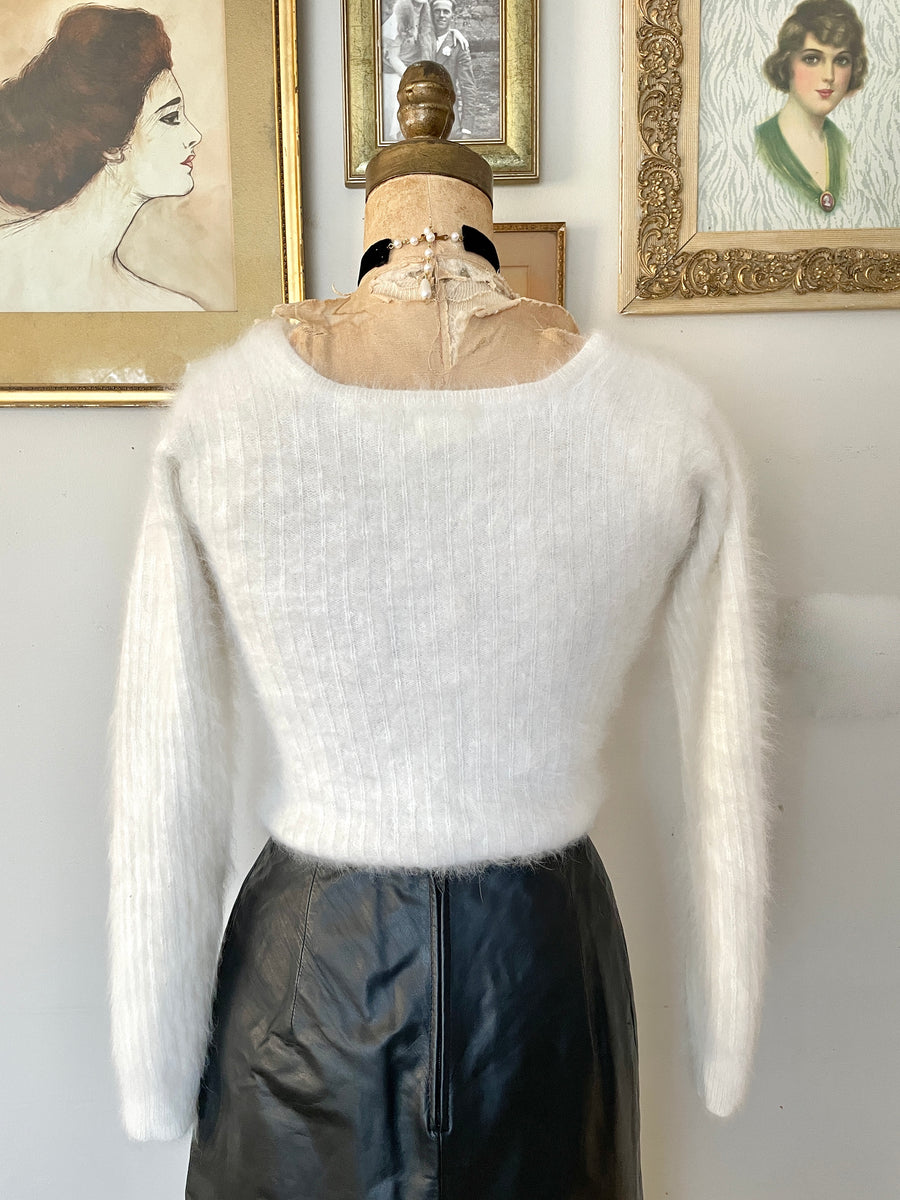 90's White Angora Sweater - Size XS/S