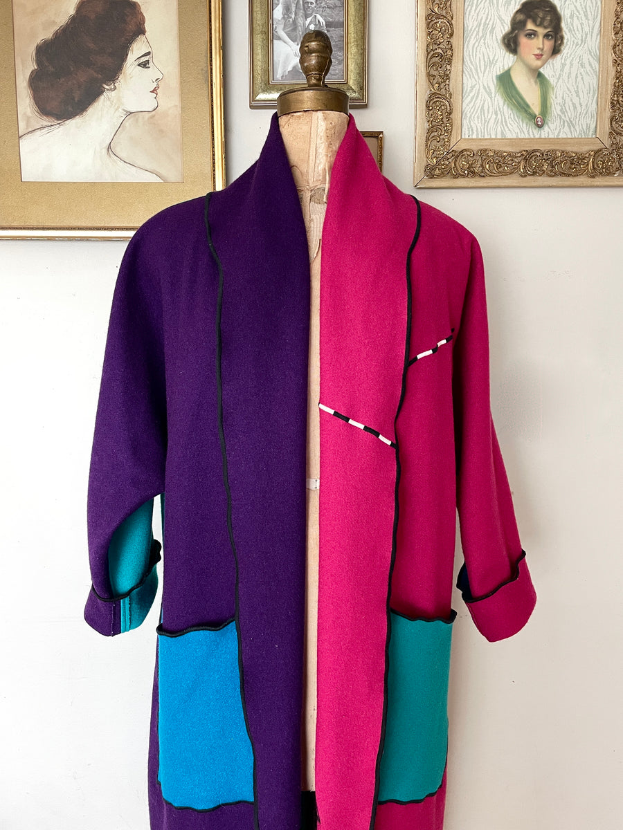 80's Colorblock Wool Coat - Cindy Owings Designs - Open Fit