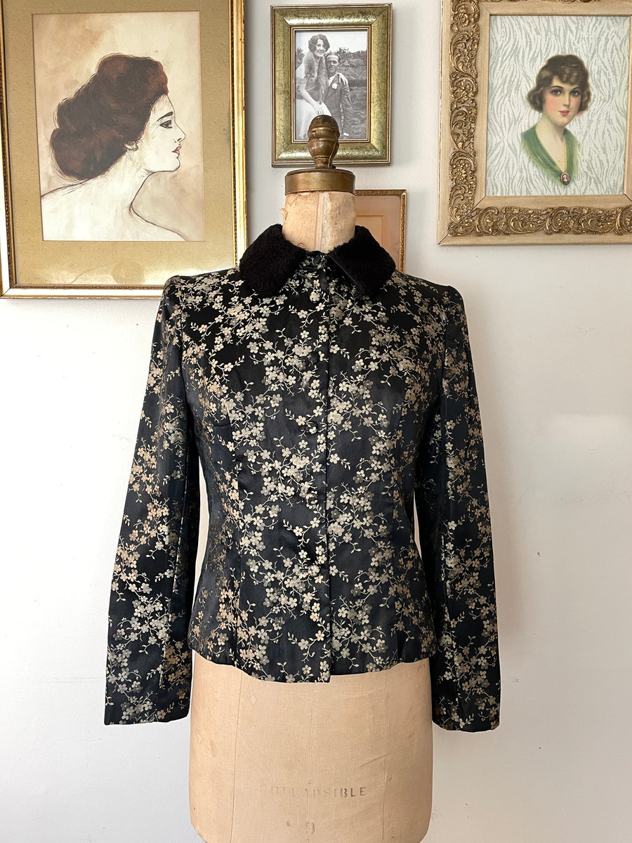 Y2K Black Floral Brocade Jacket - Size M