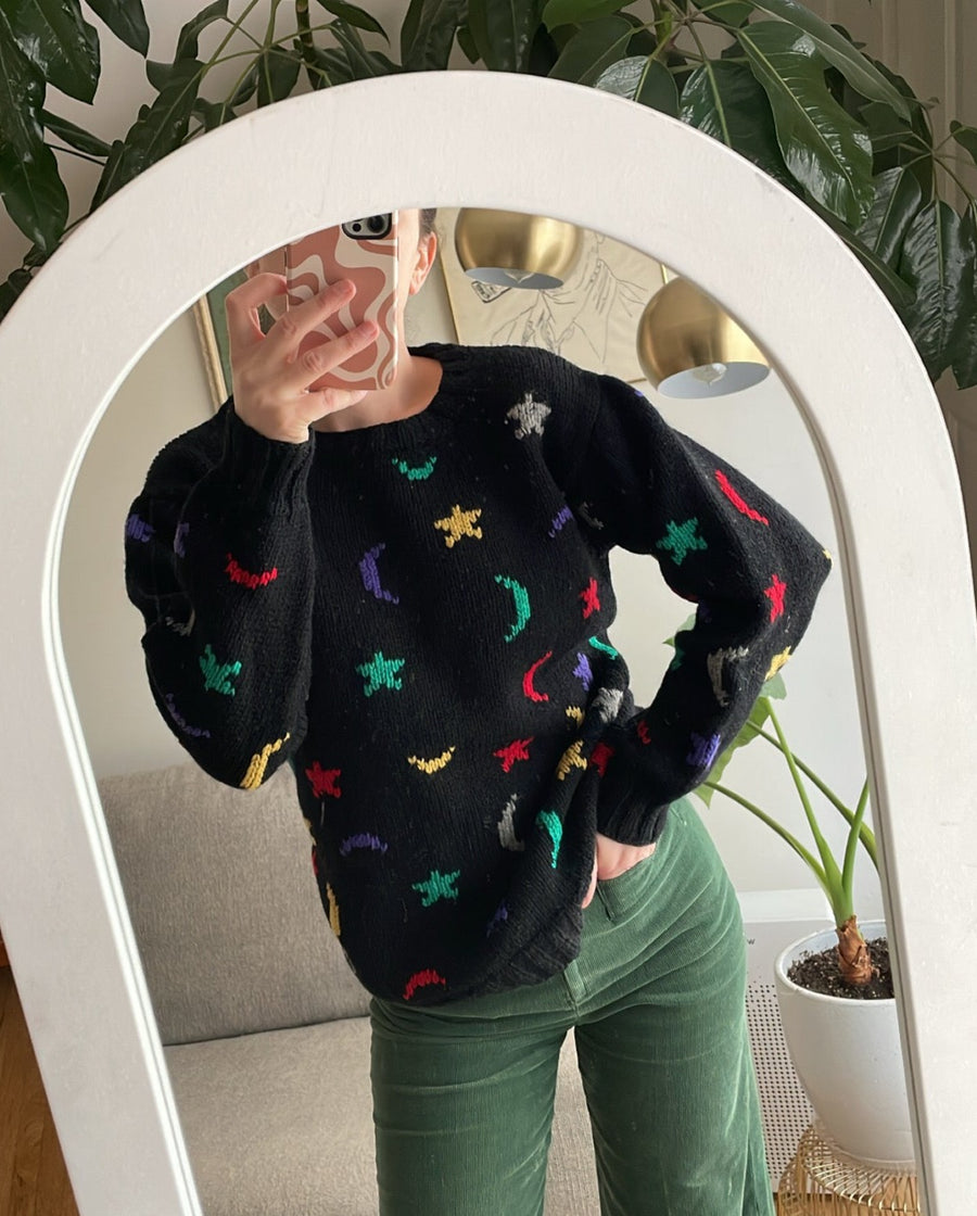 80's Stars & Moon Wool Knit Sweater - Size M