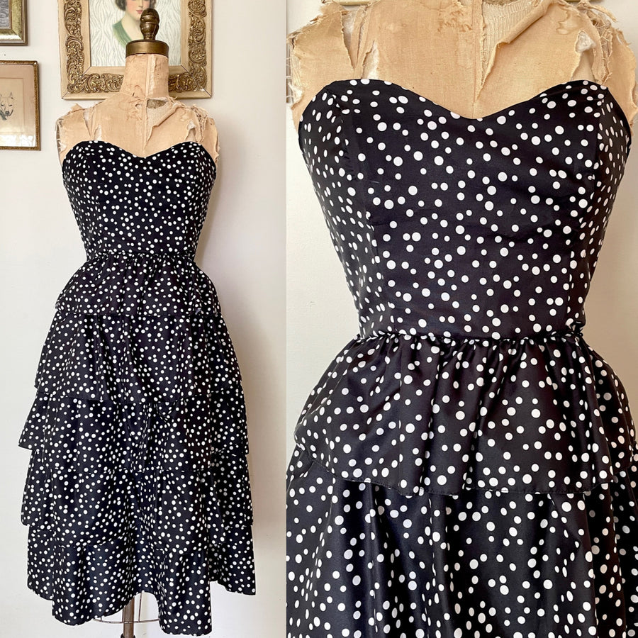 1980's B&W Polka Dot Dress - Size S/M