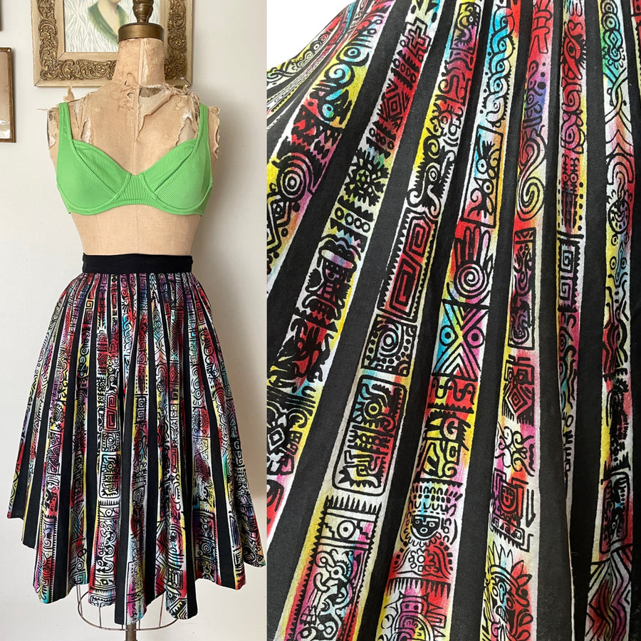 1950's Mexican Souvenir Skirt - Full Circle Cotton Skirt - 28