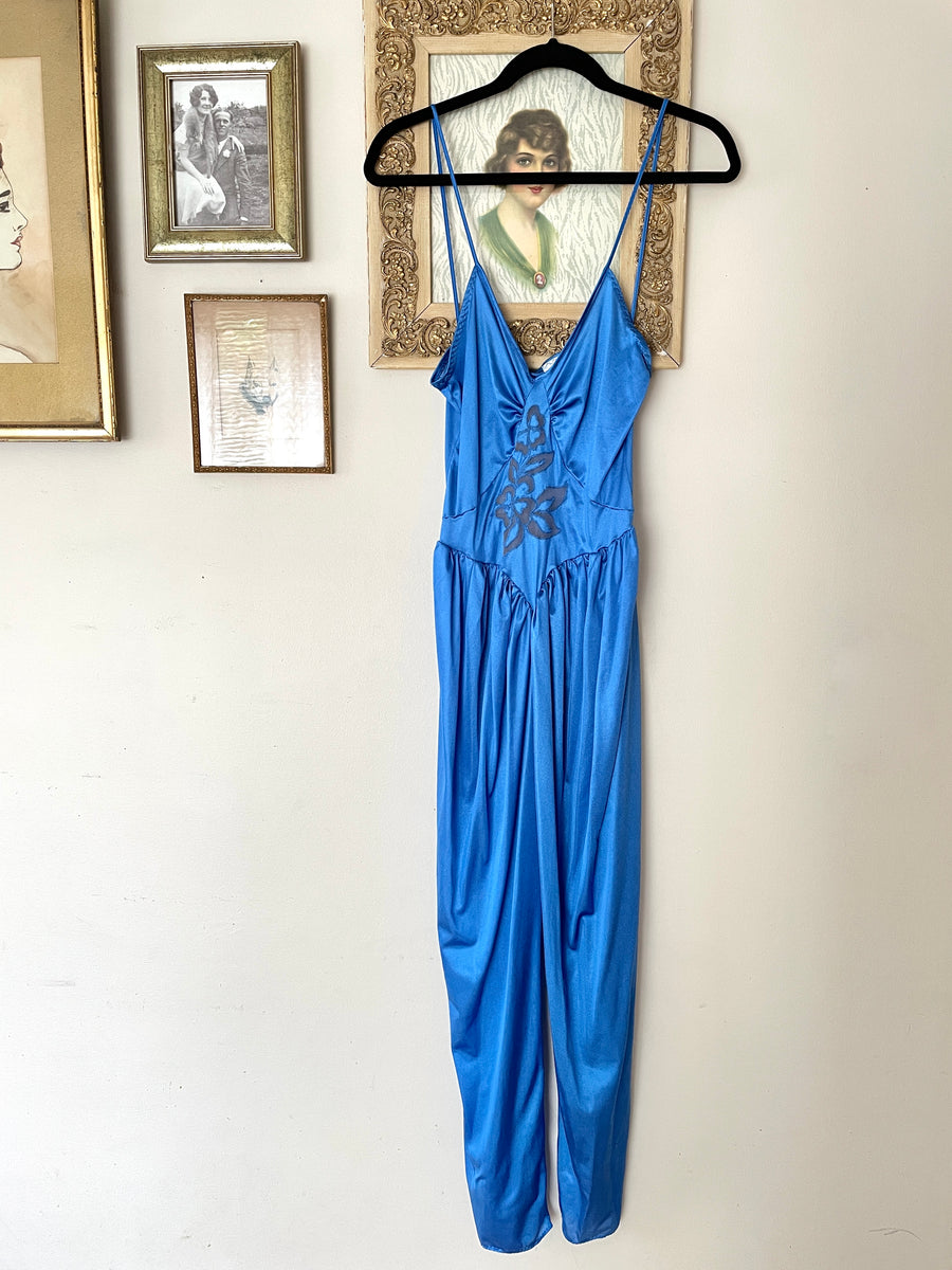 1980's Blue Nylon Jumpsuit - Size Small