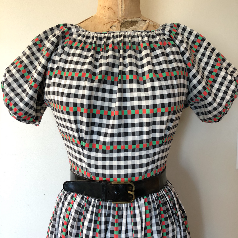 1940's/50's Gingham Checked Dress - Size M - AS IS