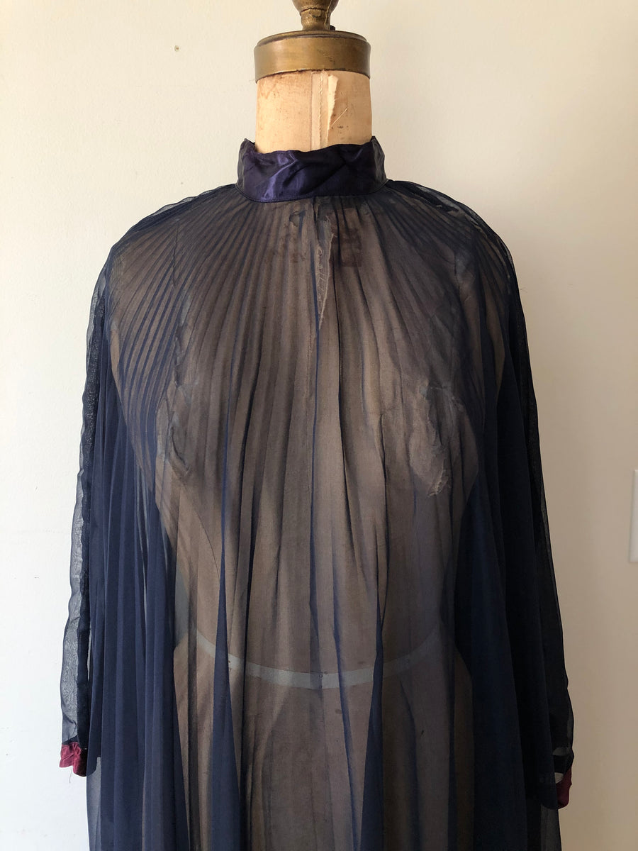 Vintage Navy Sheer Chiffon Cape Overlay - Open Fit