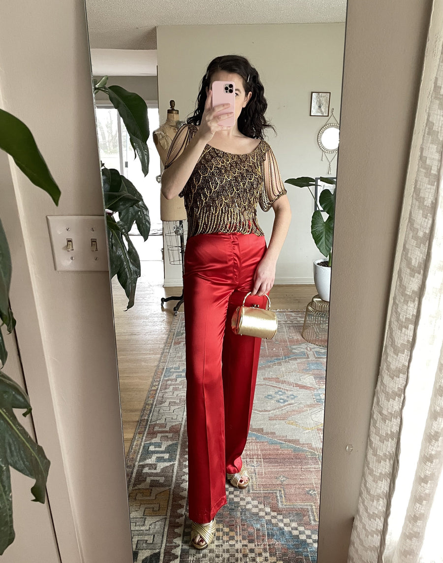Vintage Satin High-Waisted Trousers - M