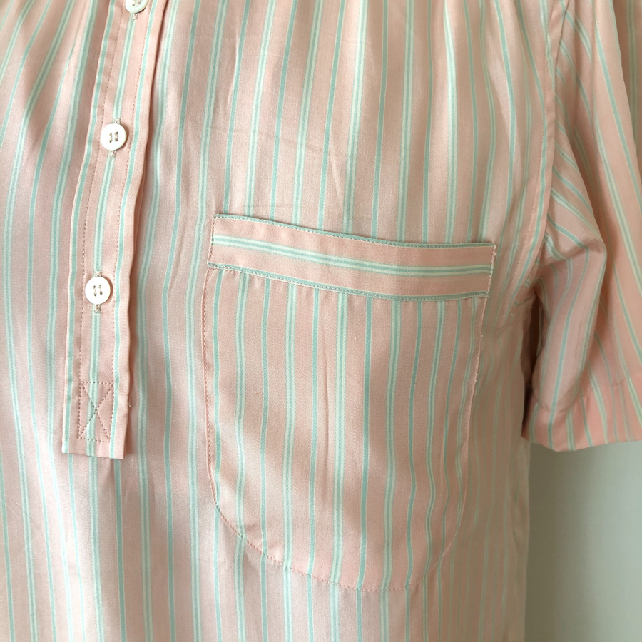 80's Pink Pinstripe Silk Blouse - Size S/M