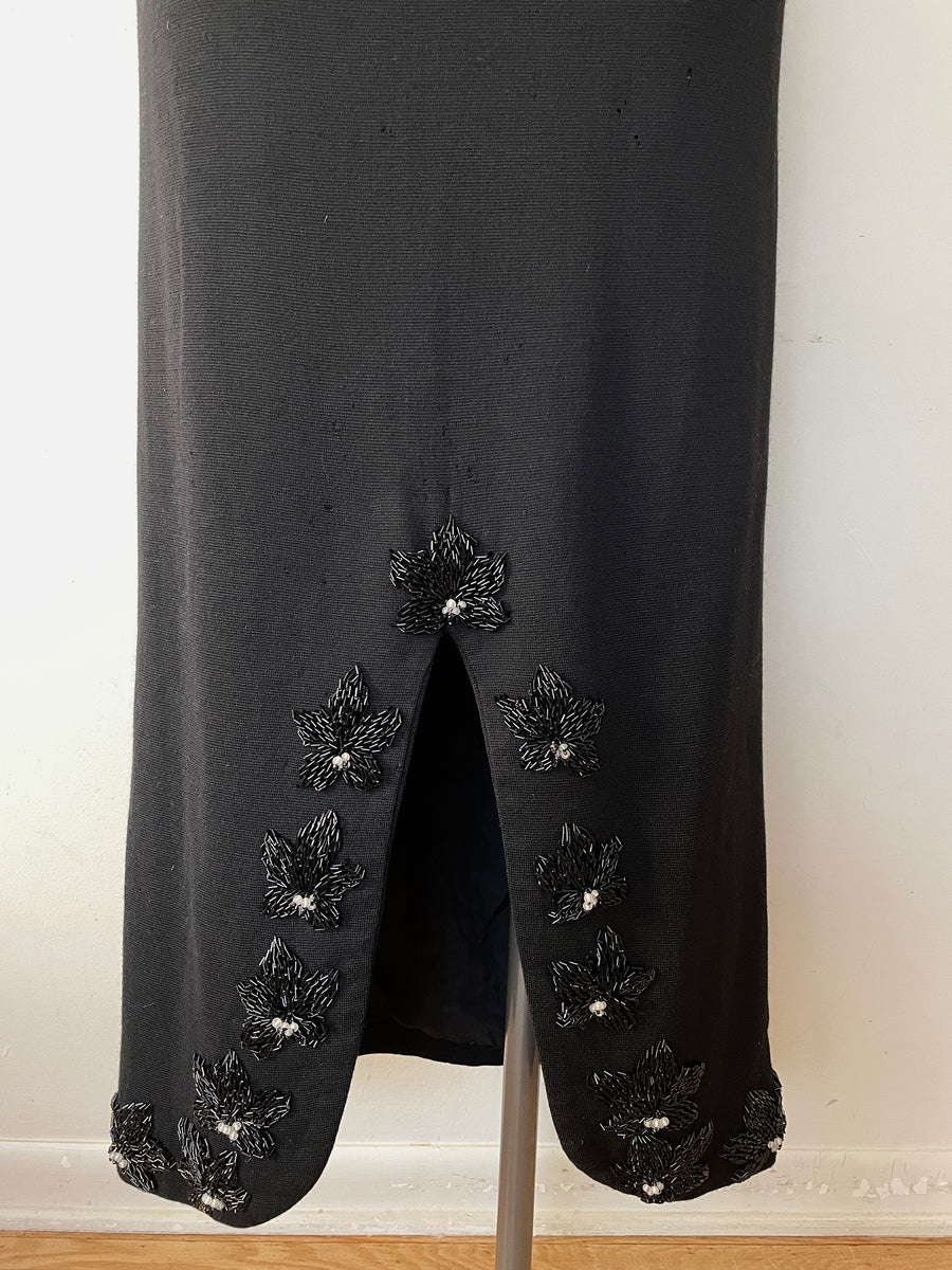 1960's Black Beaded Knit Dress - Size  XL - AS IS
