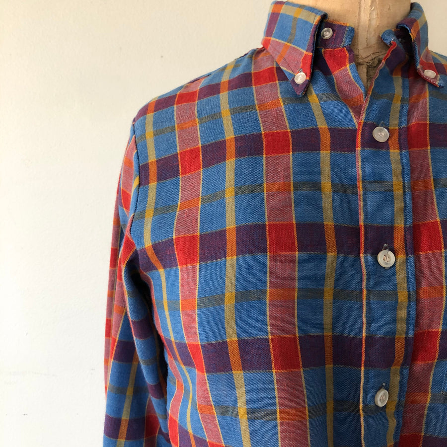 1970's Plaid Button Down Top - Size Small