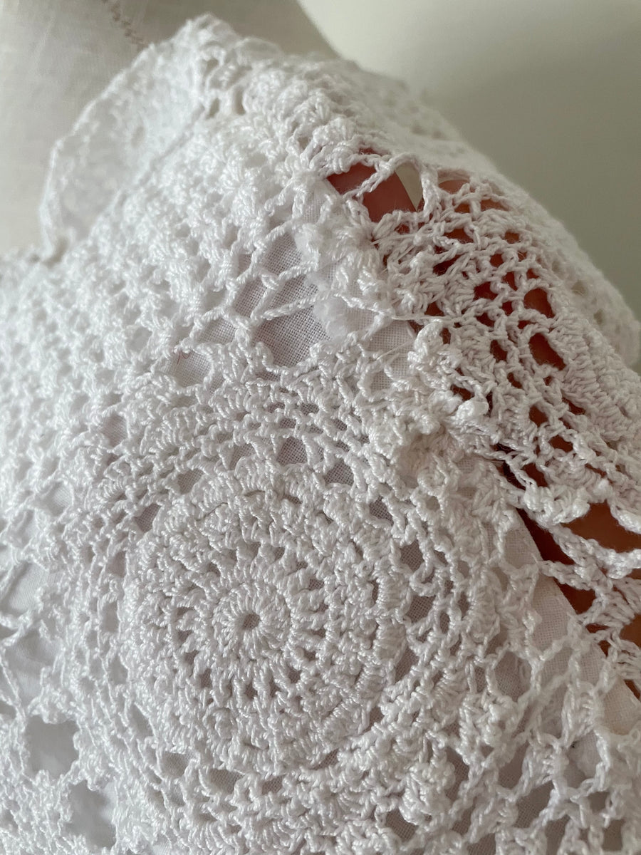 1970's White Crochet Dress - Size M/L