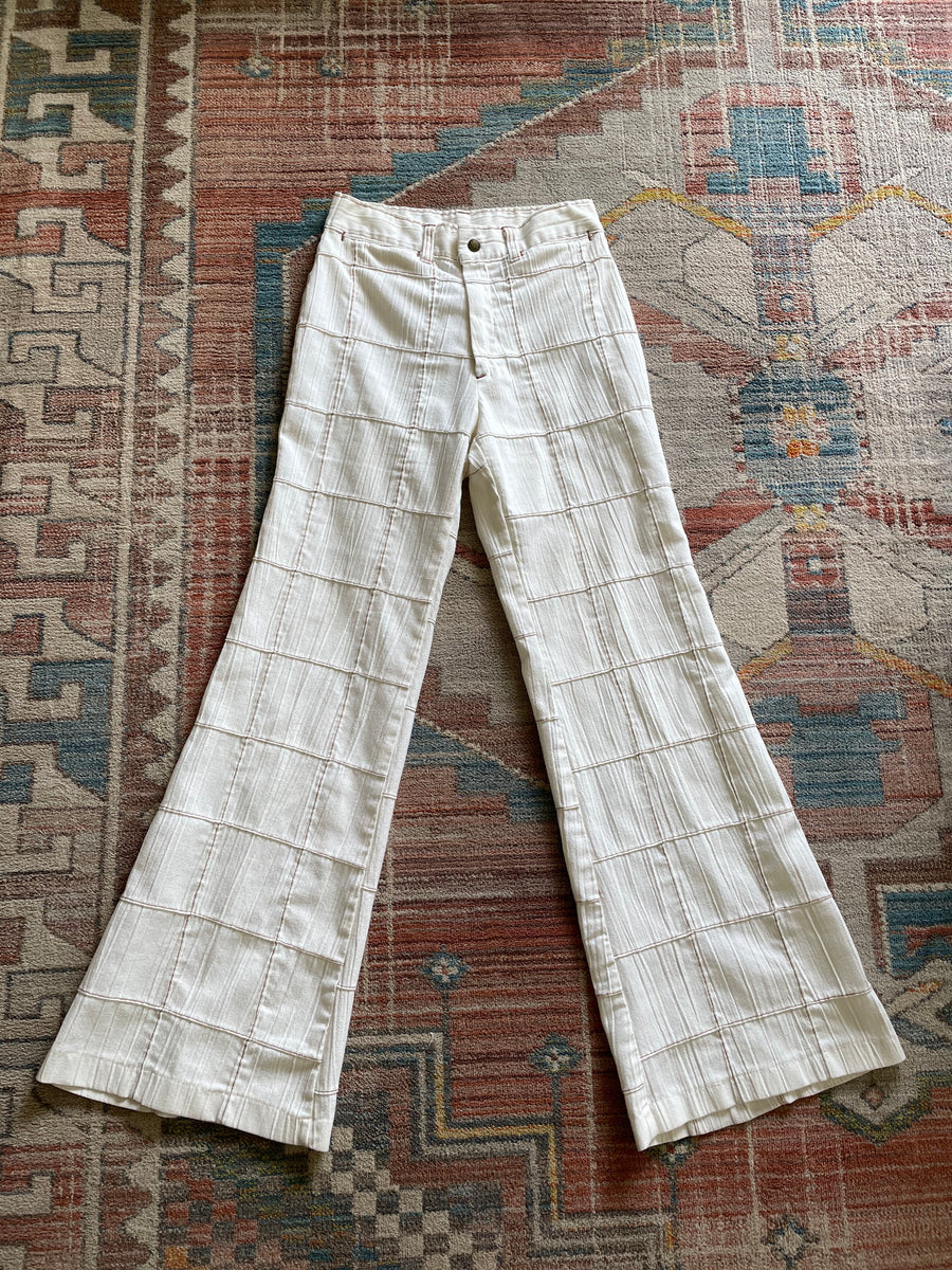 1970's White Patchwork High Waisted Pants - 25/26