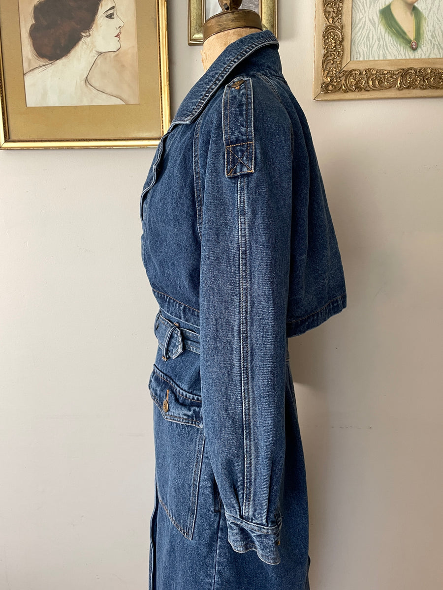 80's Long Denim Coat - Size M/L/XL