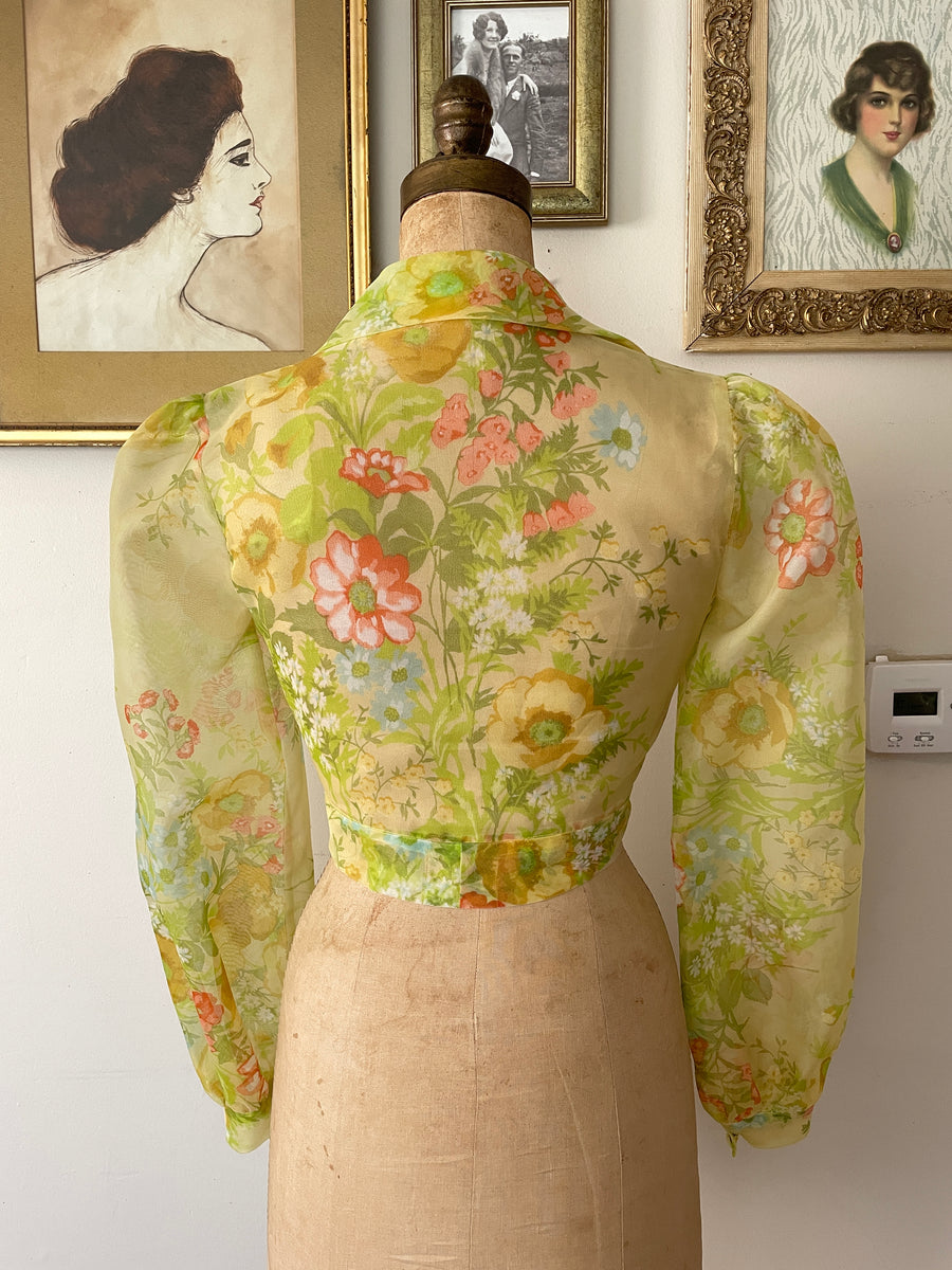 70's Sheer Floral Cropped Bolero - Size S/M