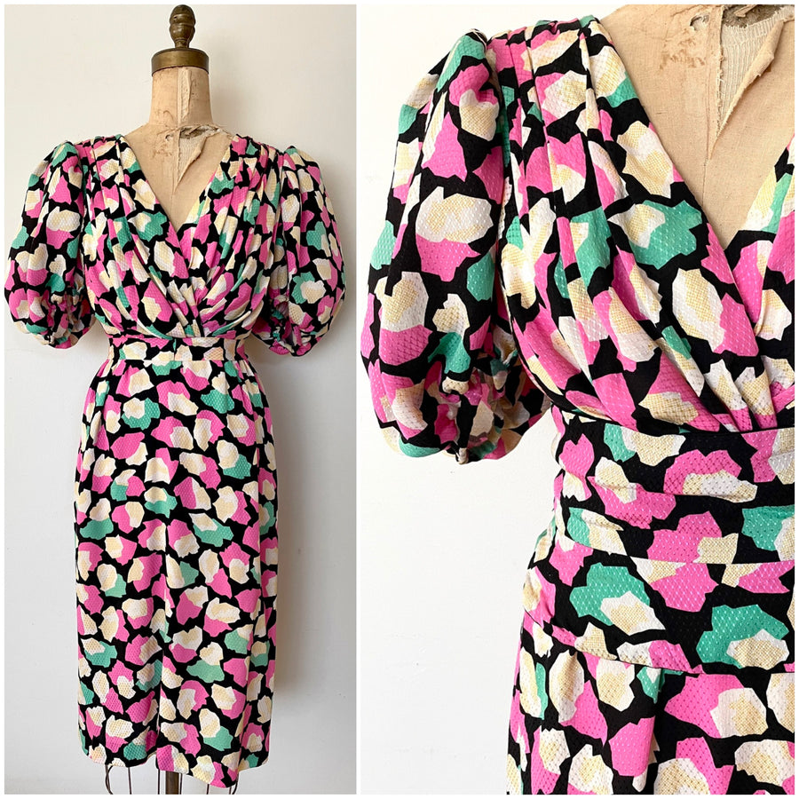 80's Balloon Sleeve Party Dress - Size S/M