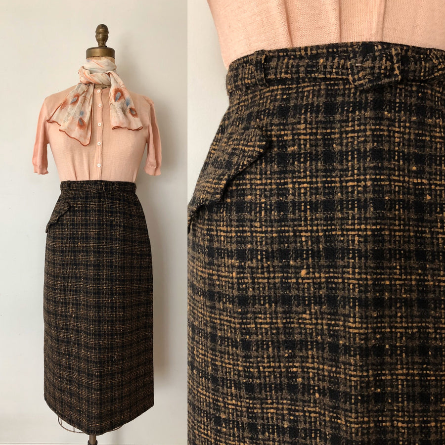 1960's Plaid Wool Pencil Skirt - Waist 26