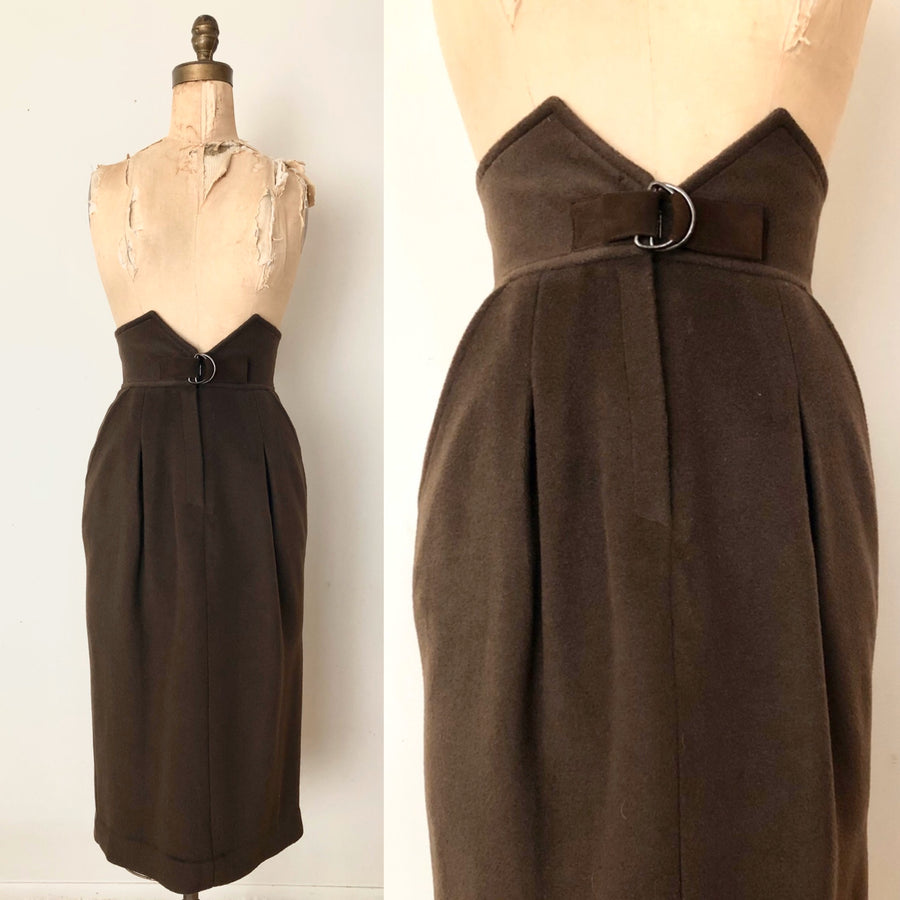 Ultra High Waisted Brown Wool Skirt - Waist 25/26