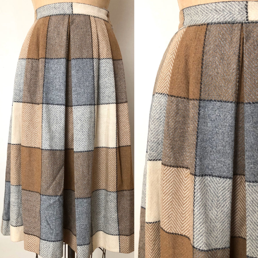 Vintage Plaid Wool Skirt - 29