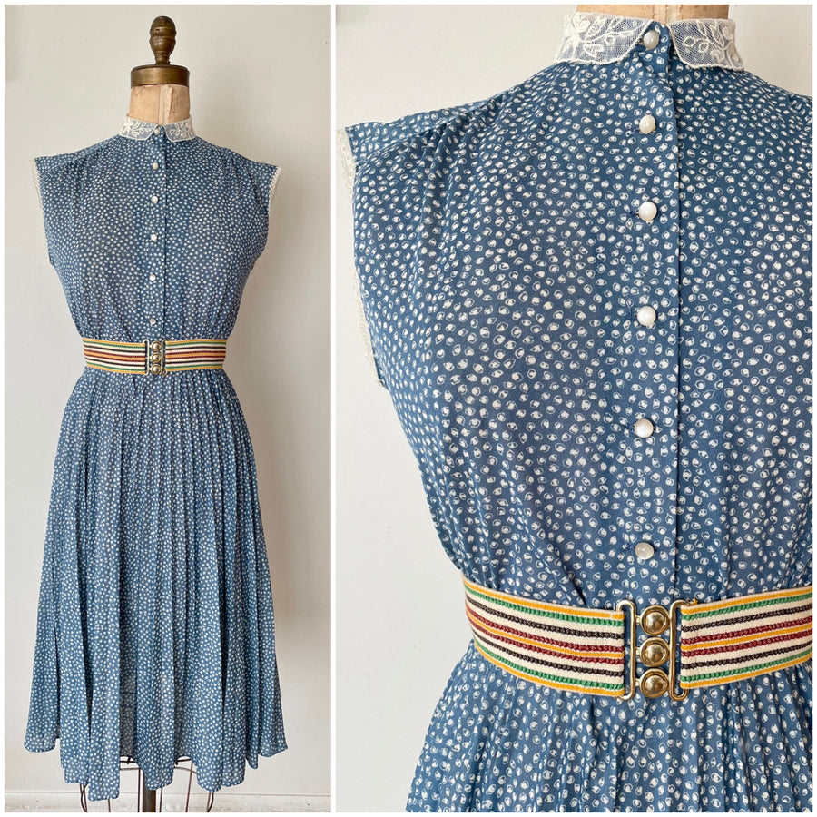 1970's Blue Speckled Dress - Size S/M