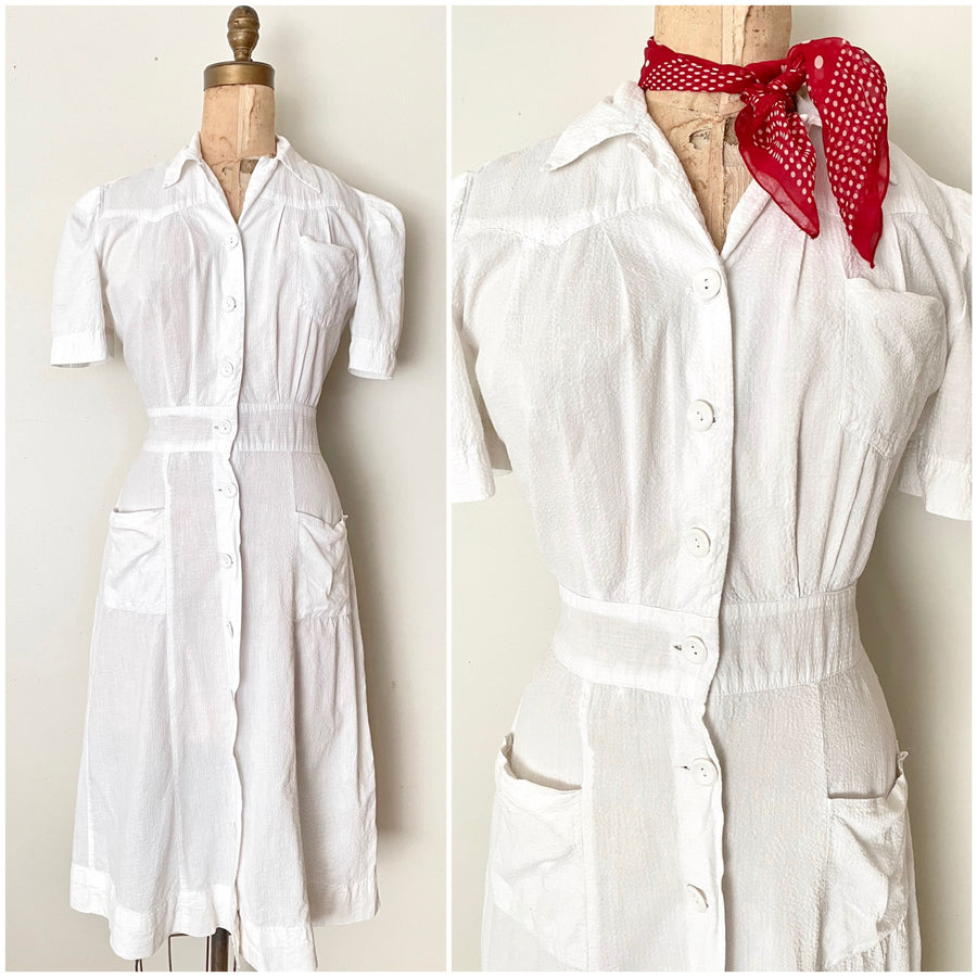 1940's White Cotton Dress - Size M