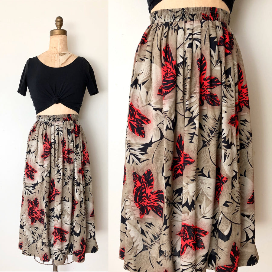Vintage Rayon Tropical Skirt - Size Small