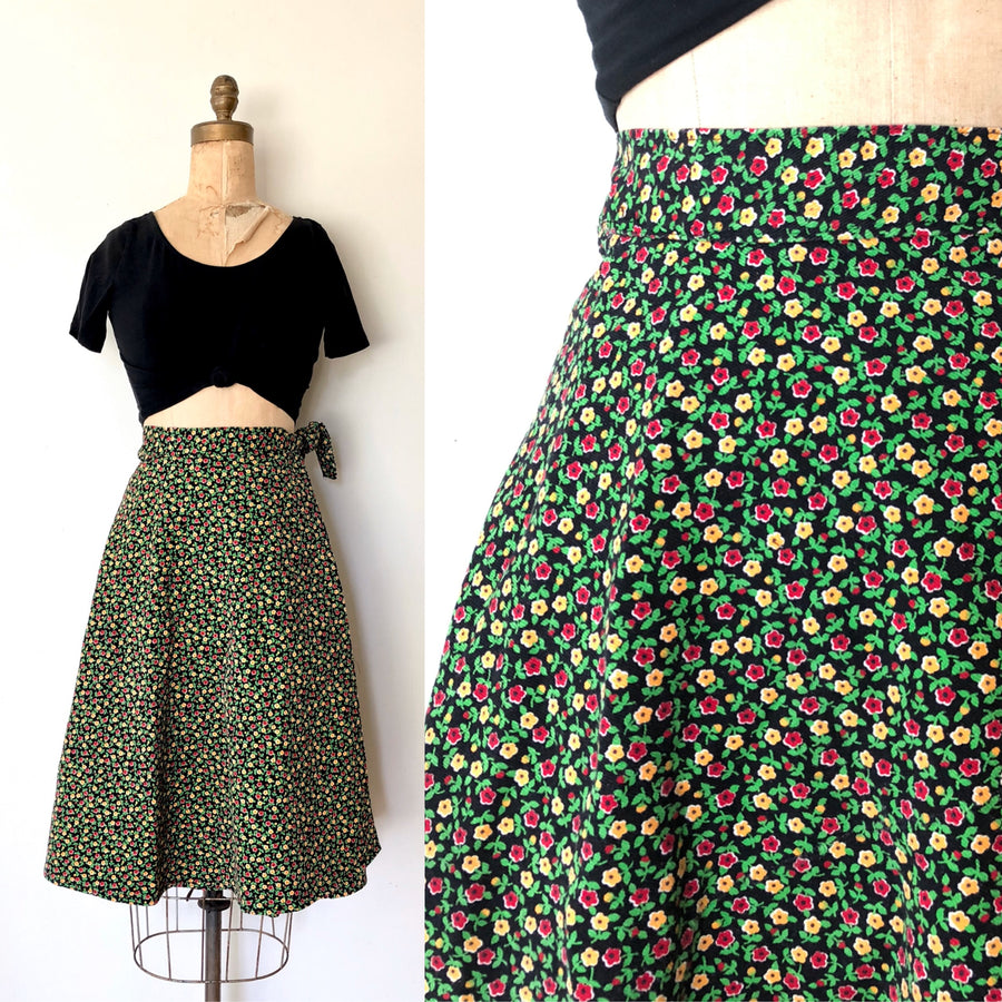 1970's Floral Wrap Skirt - Size S/M