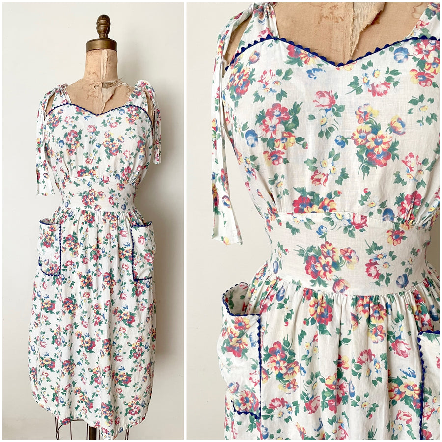 1940's Floral Sundress - Size M (slightly as-is)