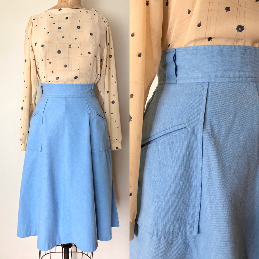 1970's Baby Blue Corduroy Skirt - 27/28