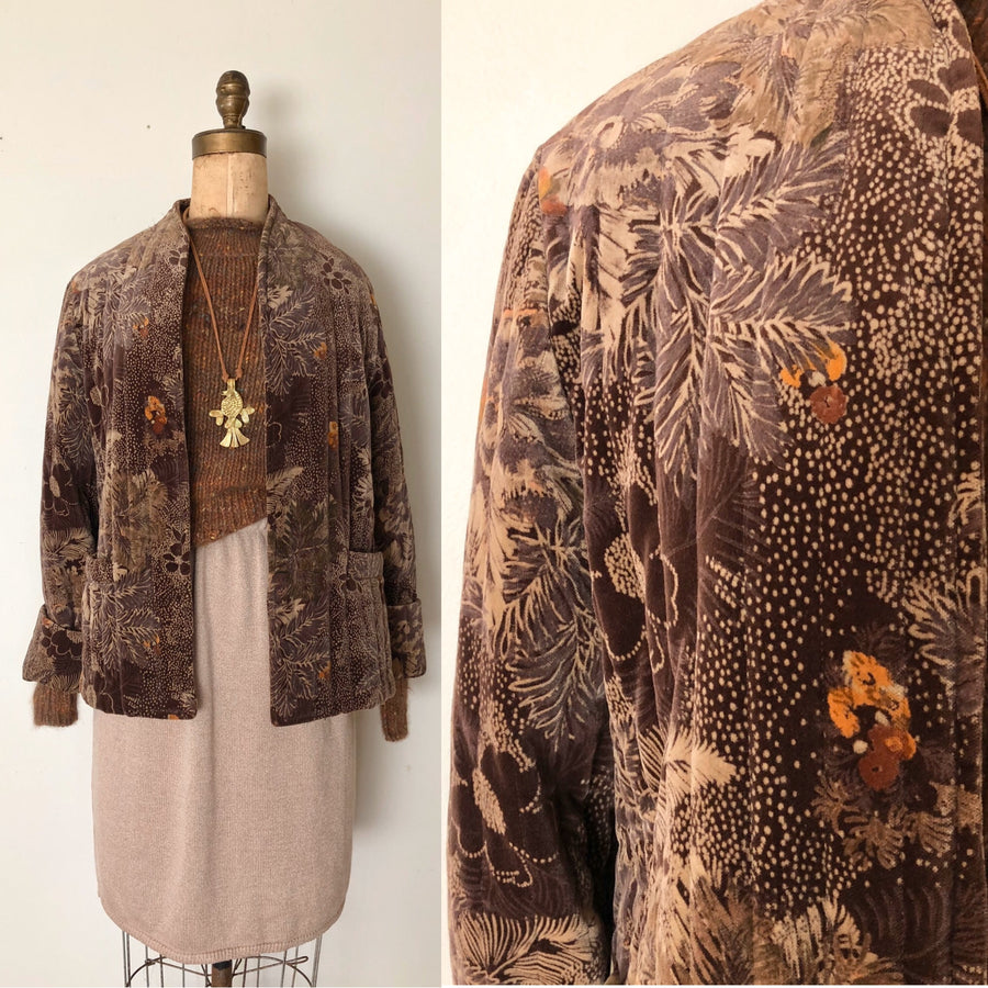 1970's Quilted Floral Velvet Jacket - Size M