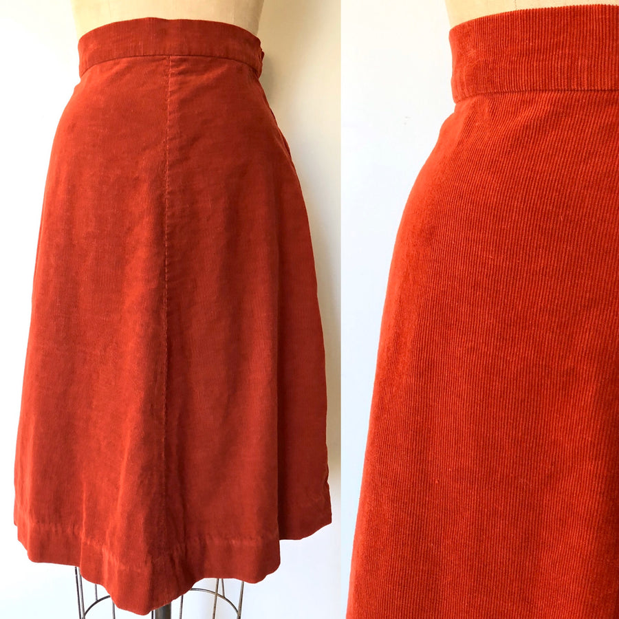 Vintage 1970's Corduroy A-Line Skirt - 29