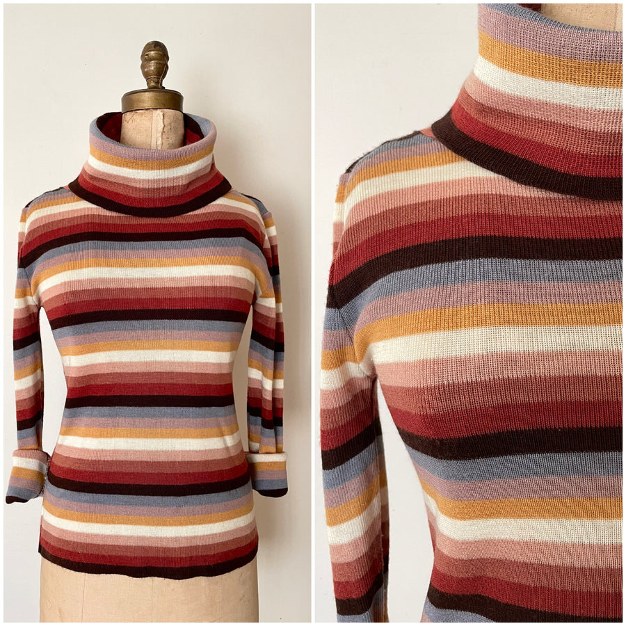 1970's Striped Turtleneck Sweater - Size M