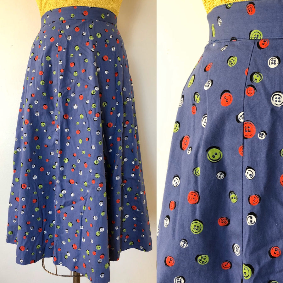 1950's Button Novelty Print Cotton Skirt - 33