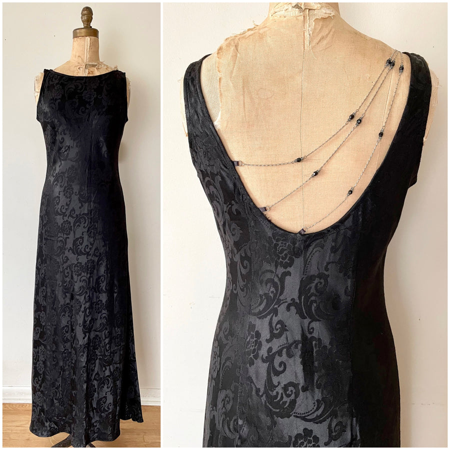 90's Chic Open-Back Embossed Dress - Size S/M/L