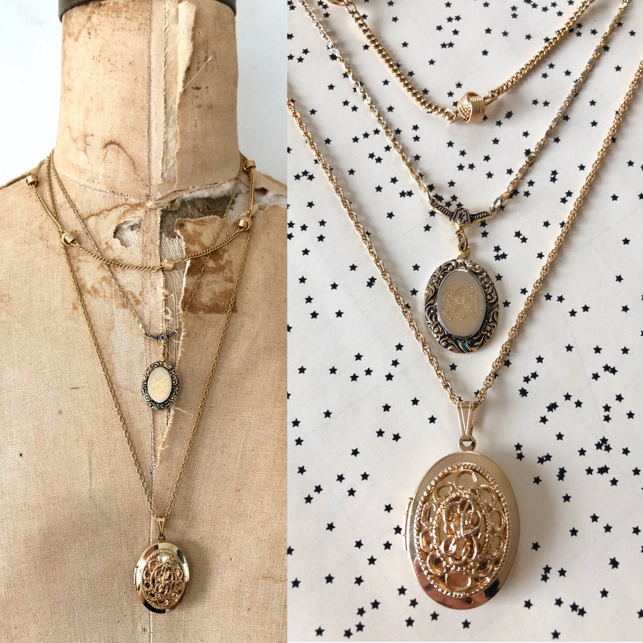 Trio of Gold Tone Layered Necklace - Locket