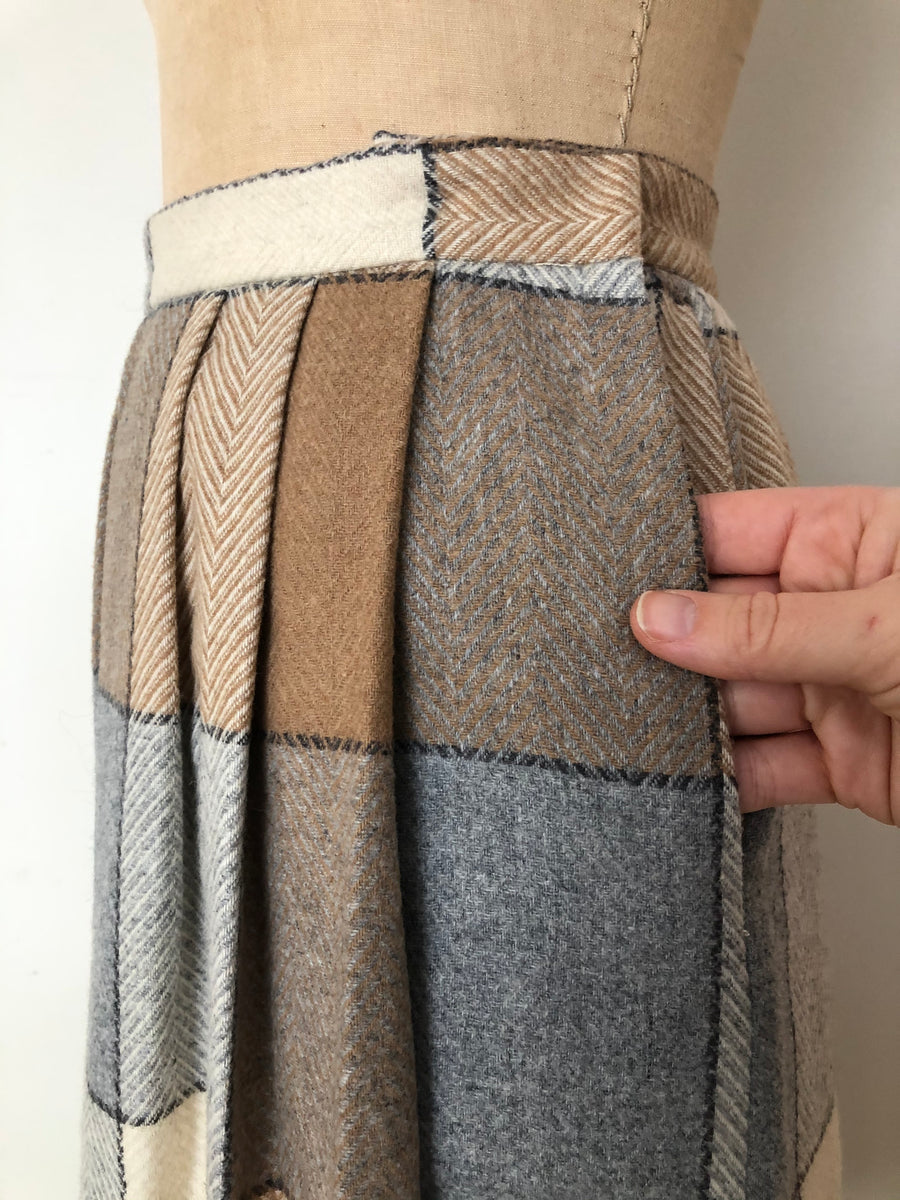 Vintage Plaid Wool Skirt - 29