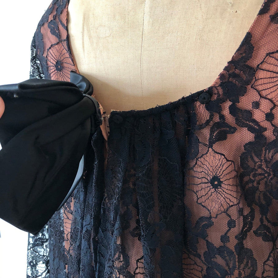 1960's Black Lace Bow Dress - Size M/L