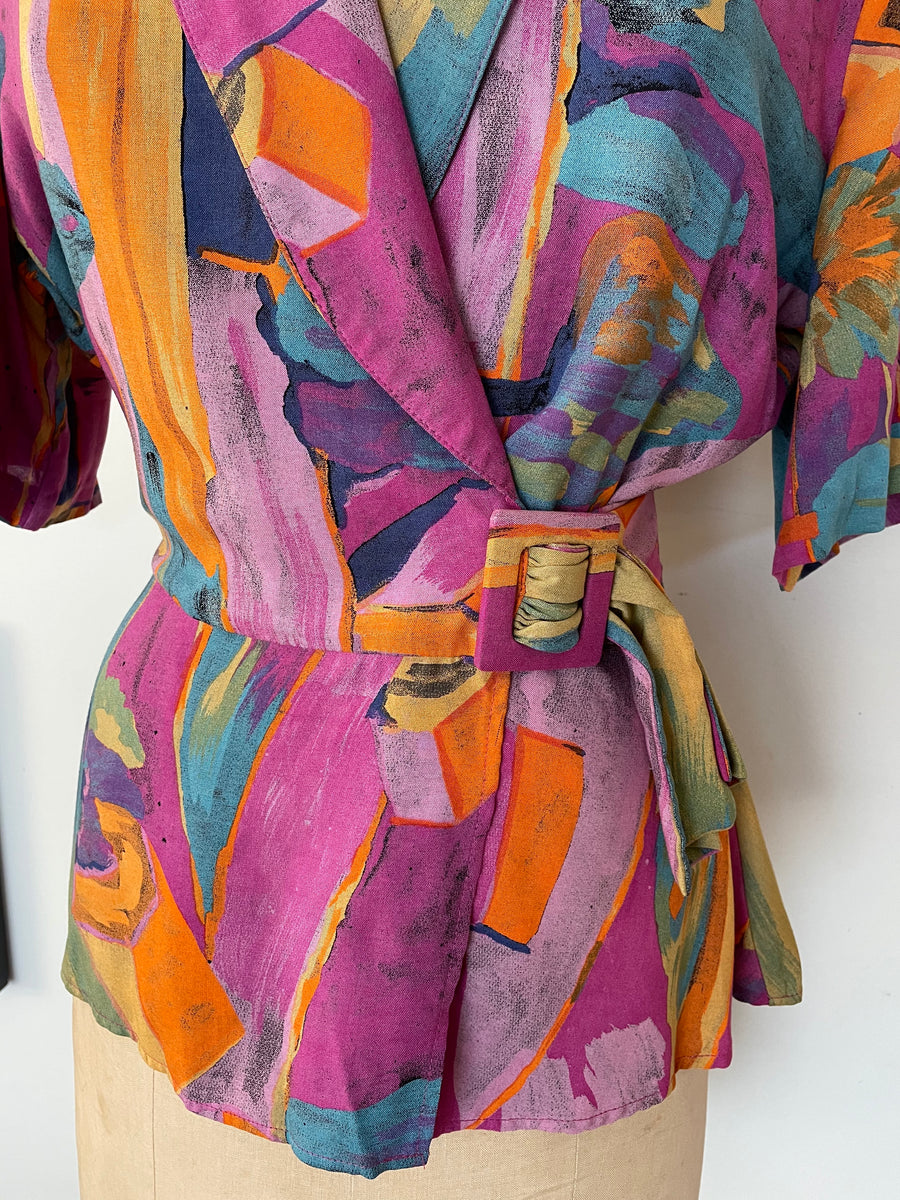 80's Abstract Peplum Blouse - Size M/L