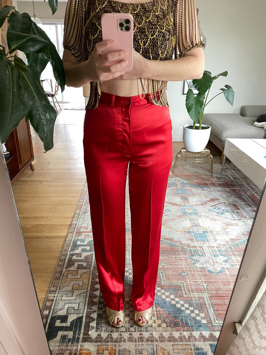 70s Wine Red High Waisted Pants - Medium, 28 – Flying Apple Vintage