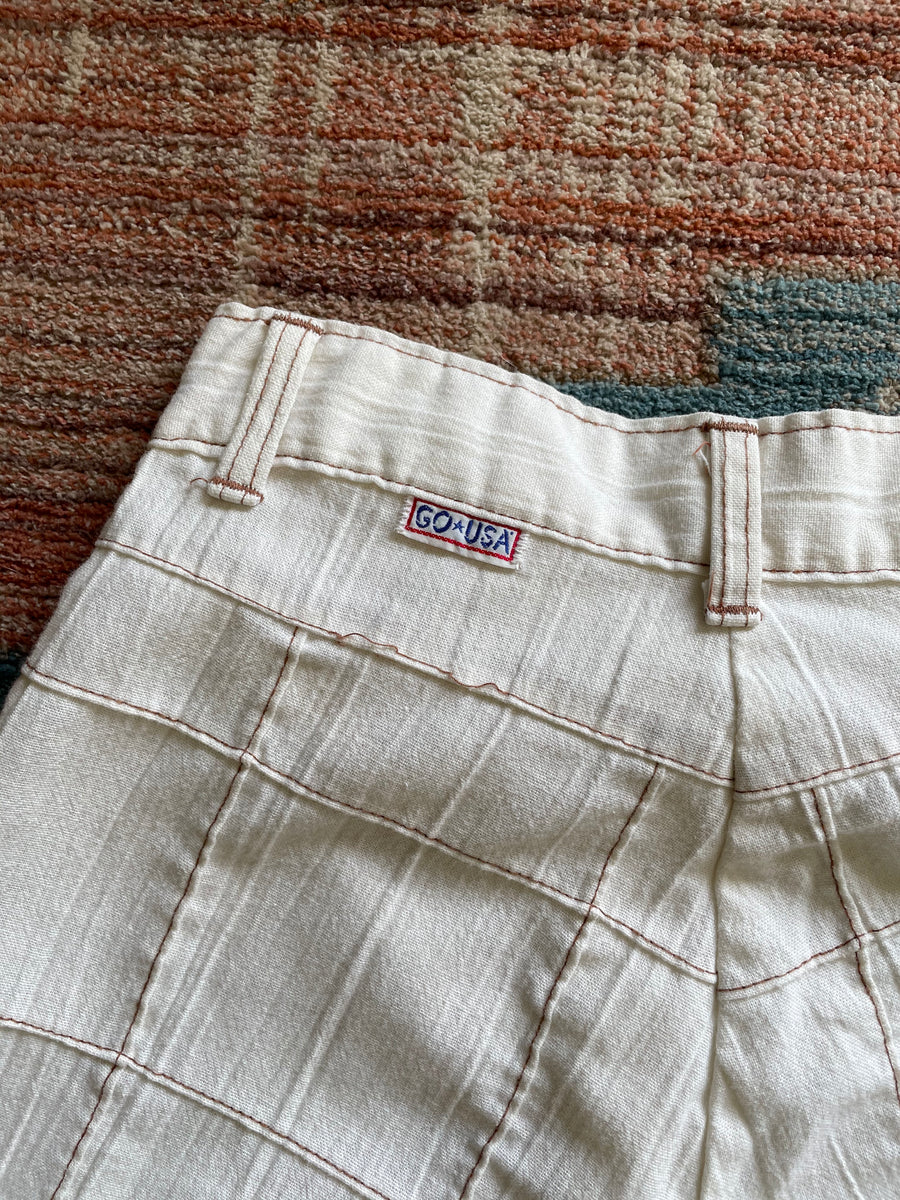 1970's White Patchwork High Waisted Pants - 25/26