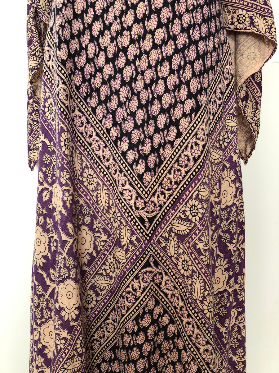 Vintage Indian Cotton Block Print Bohemian Dress